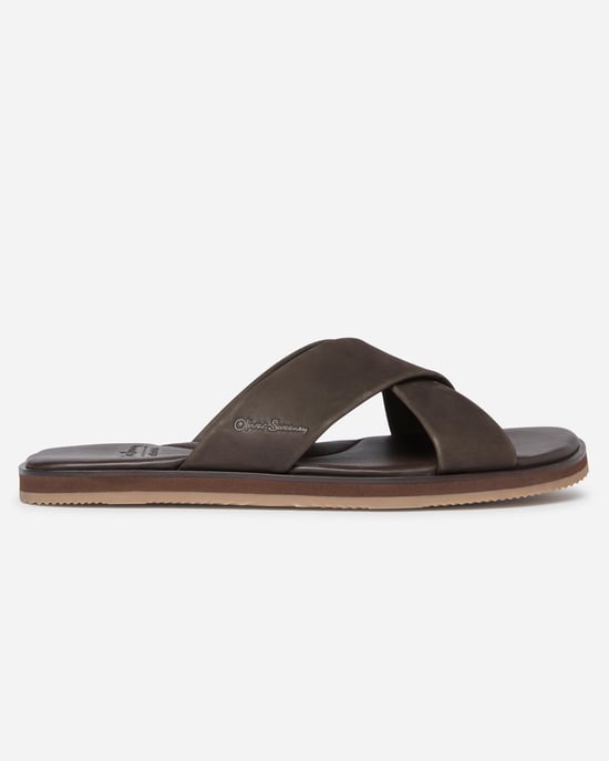 Chesil Logo Detail Sandals in Dark Brown - Image 1