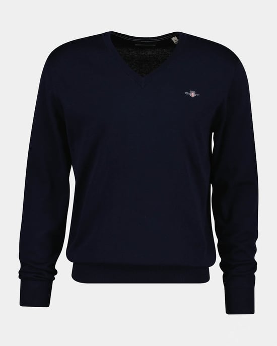 Regular Fit Long Sleeve V-Neck Jumper in Dark Blue - Image 1