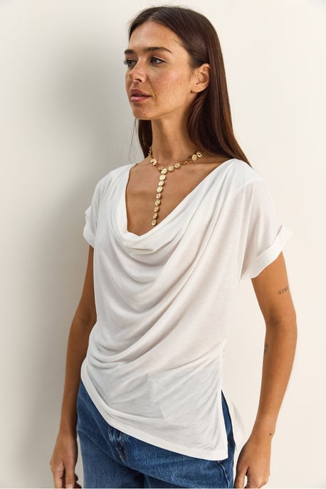 Kraagloze Drapé Blouse - Image 2