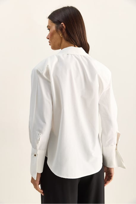 Casual Lange Mouwen Knopsluiting Poplin Shirt met Pocket - Image 6