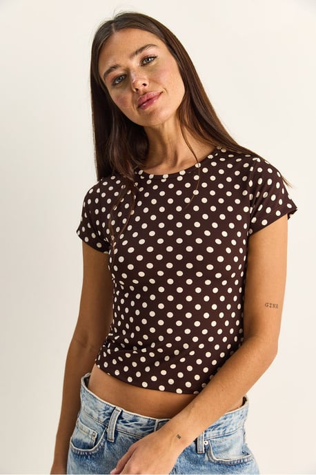 Polka Dot Crew Neck Crop T-Shirt - Image 4