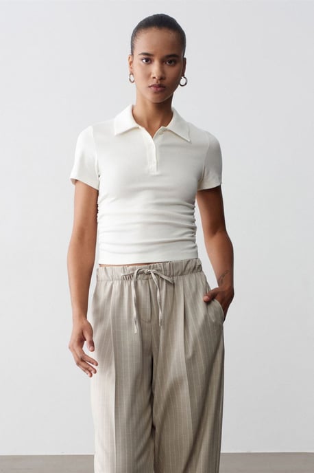 Dames Crop Slim Fit Polo T-shirt - Image 1