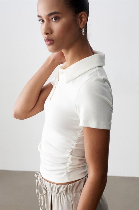 Dames Crop Slim Fit Polo T-shirt - Image 2