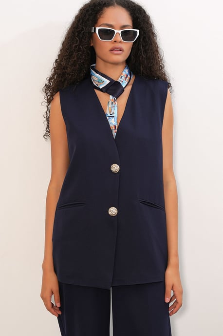 Long V-Neck Buttoned Smart Waistcoat - Image 2