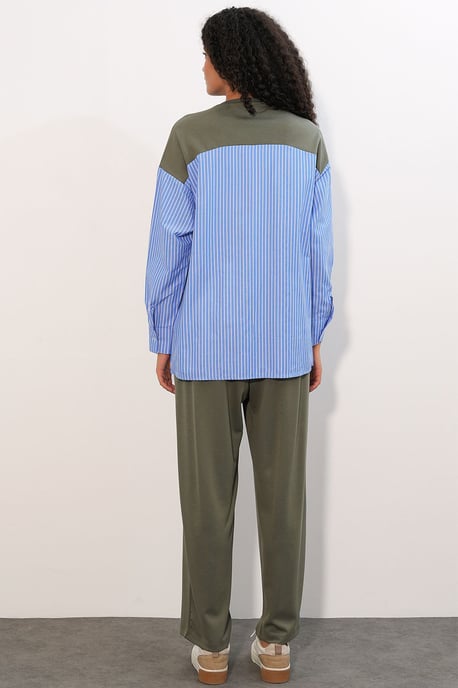 Randig lång t-shirt med rund hals, tvådelad set - Image 6