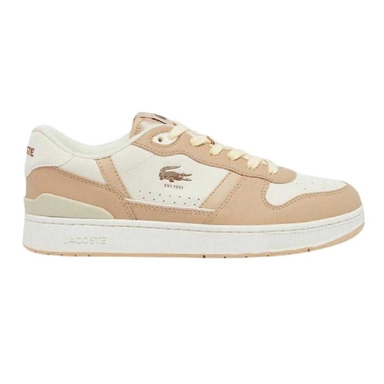 Lacoste Heren T-Clip Leather Low Cut Flat Trainers (Lichtbruin) - Image 1