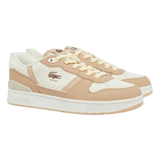 Lacoste Heren T-Clip Leather Low Cut Flat Trainers (Lichtbruin) - Image 4