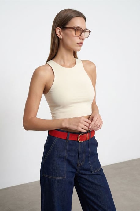 Ribbed Sleeveless Crop Blouse - Image 3