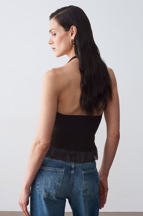 Mouwloze Geribbelde Haltertop Blouse - Image 2