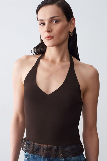 Mouwloze Geribbelde Haltertop Blouse - Image 3