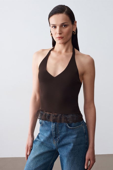 Mouwloze Geribbelde Haltertop Blouse - Image 4