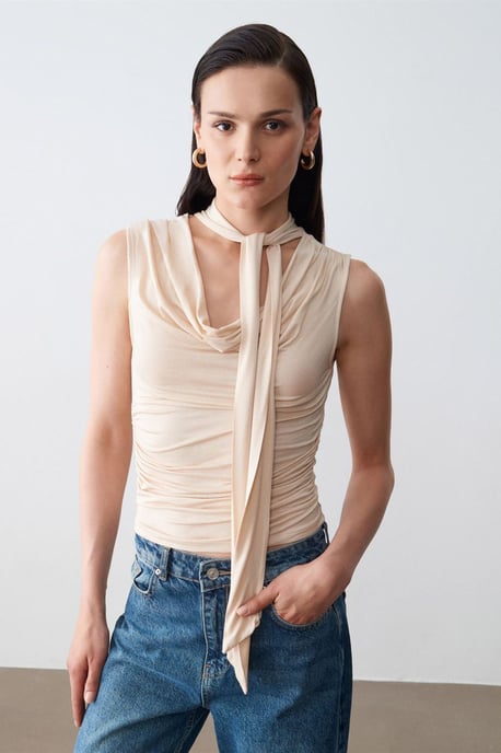 Ärmlös Blus med Cowl Halskrage i Jersey - Image 3
