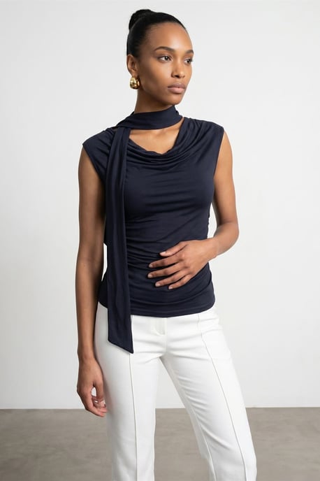 Ärmlös Blus med Cowl Halskrage i Jersey - Image 2