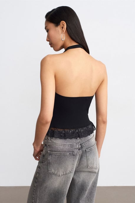 Mouwloze Geribbelde Haltertop Blouse - Image 2