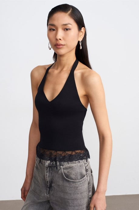 Mouwloze Geribbelde Haltertop Blouse - Image 3
