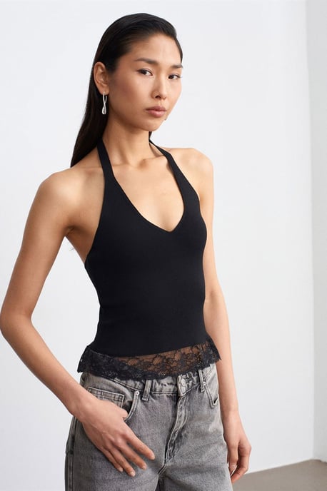 Mouwloze Geribbelde Haltertop Blouse - Image 4