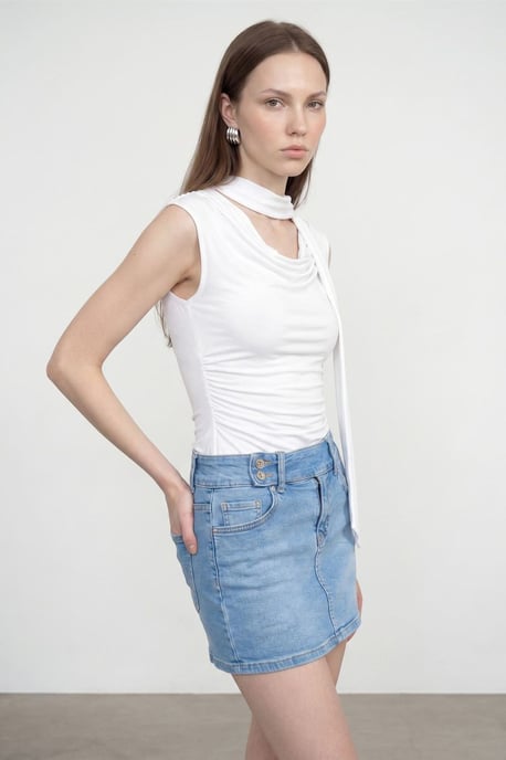 Ärmlös Blus med Cowl Halskrage i Jersey - Image 3