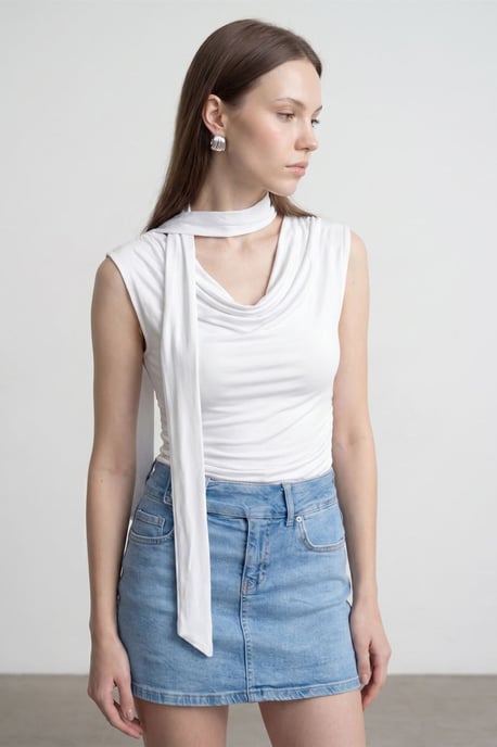 Ärmlös Blus med Cowl Halskrage i Jersey - Image 4