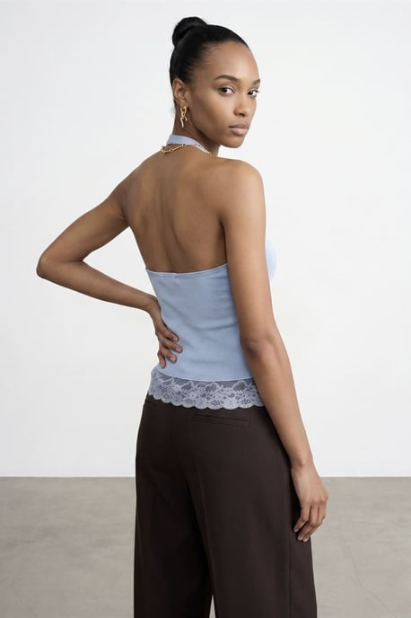 Mouwloze Geribbelde Haltertop Blouse - Image 2