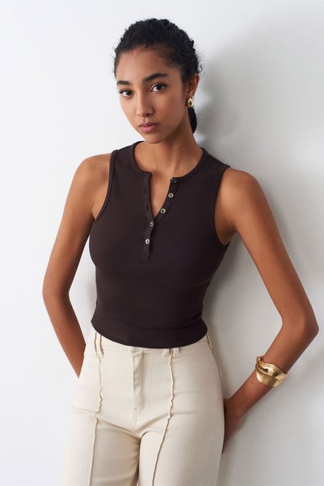 Women's Ribbed Cotton-Blend Crop Top - Image 2