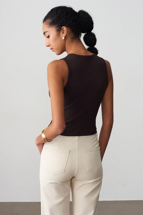 Women's Ribbed Cotton-Blend Crop Top - Image 3