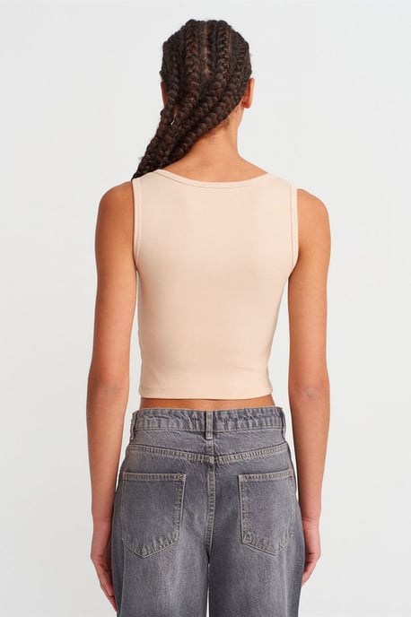 Dames Geribbelde Korte Knop-top Blouse - Image 2