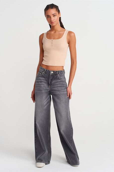 Dames Geribbelde Korte Knop-top Blouse - Image 4