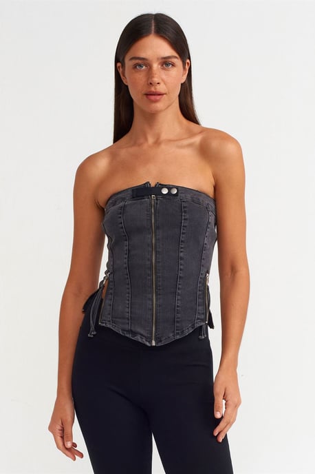 Utan axelremmar, kort denimtopp - Image 1