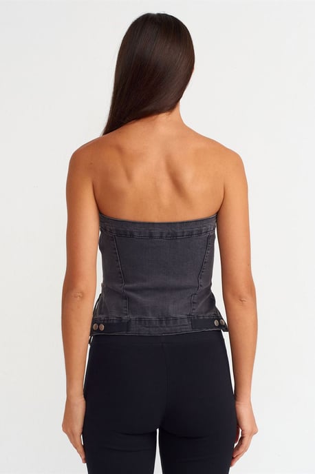 Utan axelremmar, kort denimtopp - Image 2
