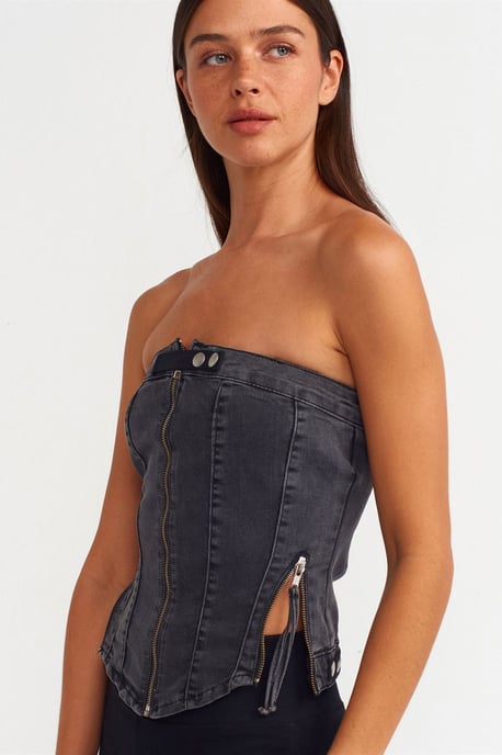 Utan axelremmar, kort denimtopp - Image 4