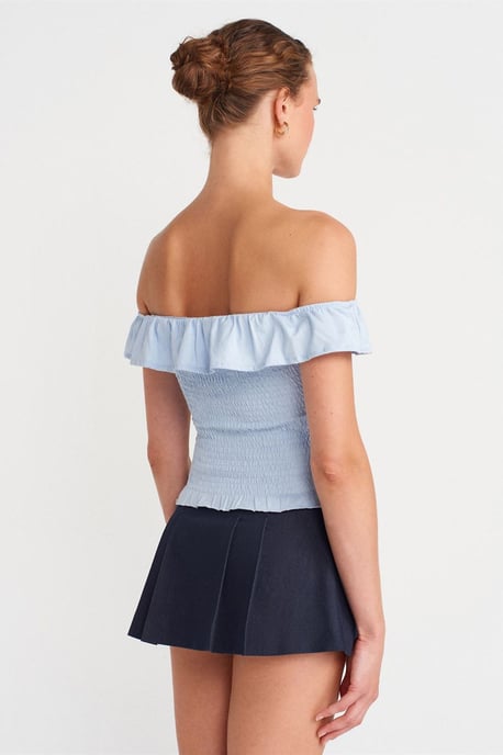 Kvinnors Off-Shoulder Ribbad Kort Blus - Image 2