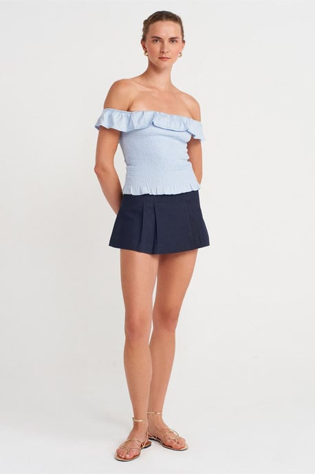 Kvinnors Off-Shoulder Ribbad Kort Blus - Image 4