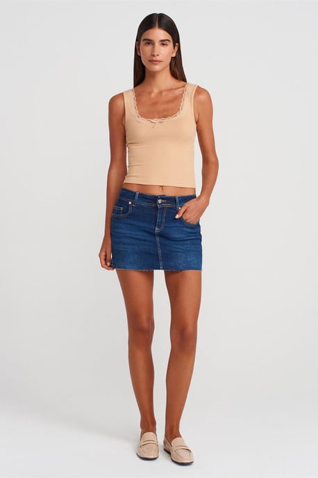 Ribbad bomullsblandning avslappnad cropped cami-top - Image 4