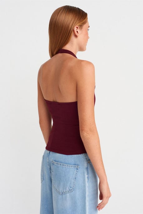 Crop Halterneck Ribbad Blus Med Stendetalj - Image 2