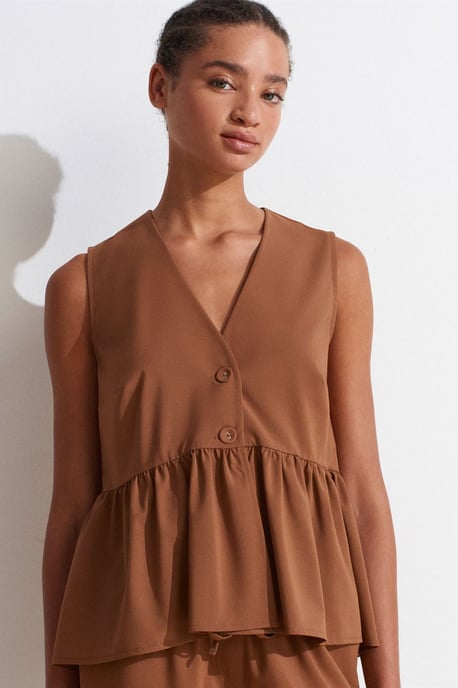 Sleeveless Crepe V-Neck Button Blouse - Image 5