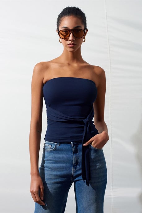 Strapless Slim-Fit Jerseytop met Strikdetail - Image 3