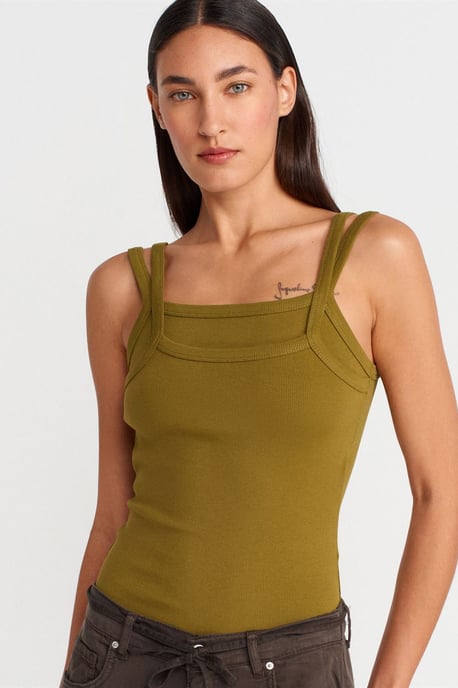 Ribbed Sleeveless Square-neck Blouse - Image 1