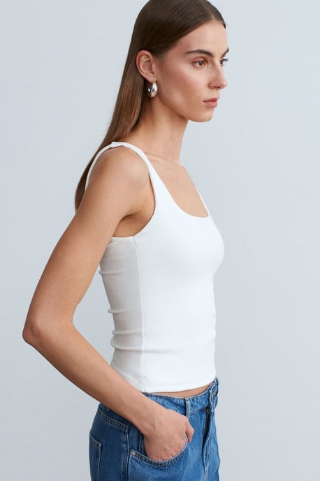 Ribbed Square-neck Sleeveless Blouse - Image 2
