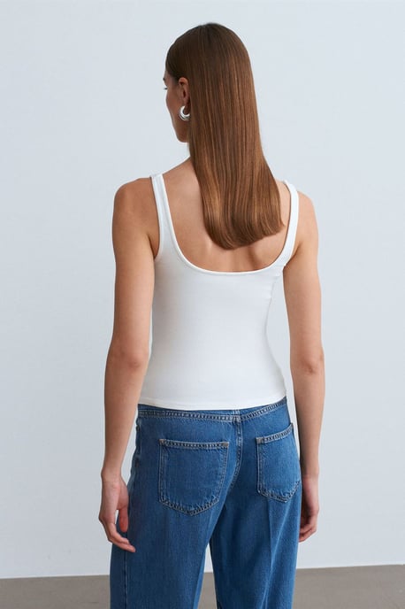 Ribbed Square-neck Sleeveless Blouse - Image 4