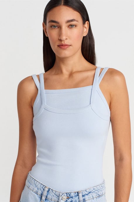 Ribbed Sleeveless Square-neck Blouse - Image 1