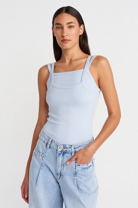 Ribbed Sleeveless Square-neck Blouse - Image 3