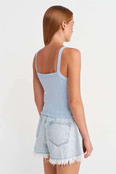 Katoenen Geribbelde Vierkante Hals Cami Blouse - Image 2