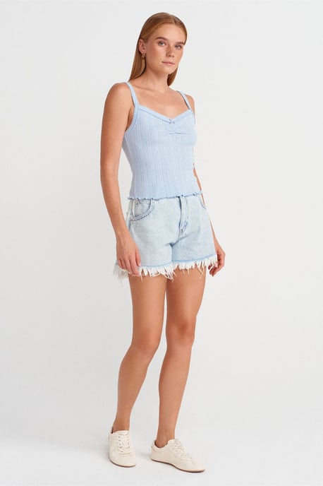 Katoenen Geribbelde Vierkante Hals Cami Blouse - Image 4