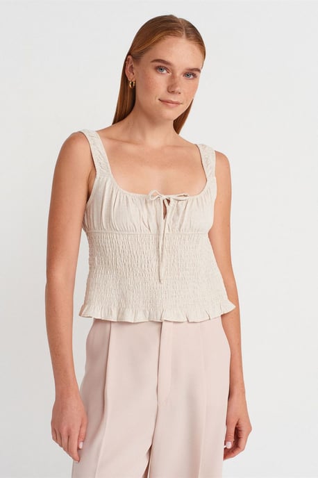 Fitted Crop Sleeveless Tie-Front Blouse - Image 1