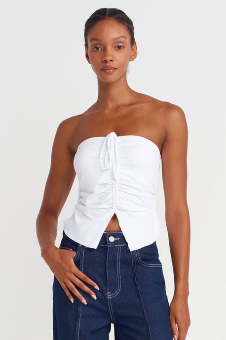 Dames Strapless Crop Blouse met Strikdetail - Image 1