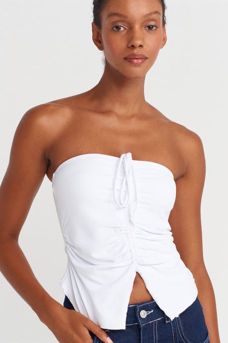Dames Strapless Crop Blouse met Strikdetail - Image 3