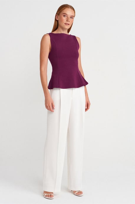 Getailleerde Mouwloze Peplum Blouse - Image 4