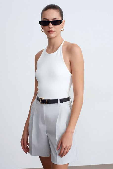 Slim Fit Halterhals Tricot Blouse - Image 3