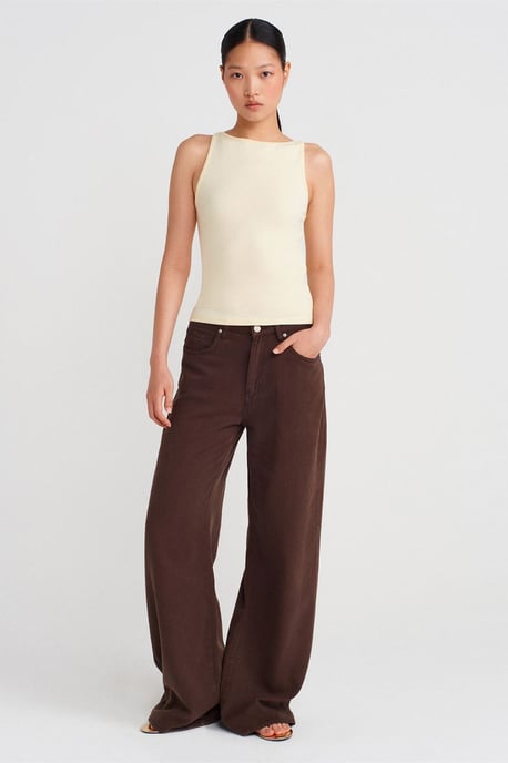 Ribbad Halterneck Slim-Fit Blus - Image 3