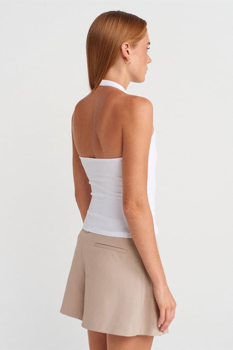 Crop Halterneck Ribbad Blus Med Stendetalj - Image 2